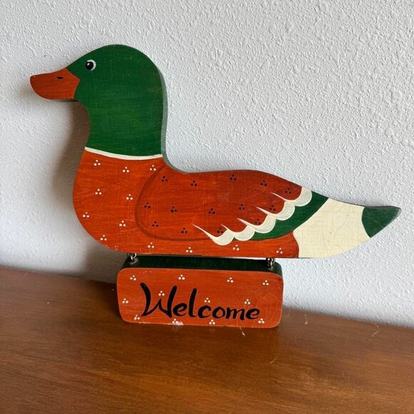 Wooden Duck Welcome Sign, 80s/90s Cottage Decor - Picture 1 of 7